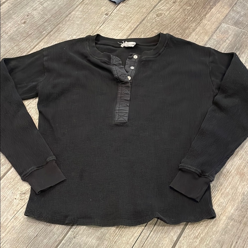 Good American Black Henley Shirt